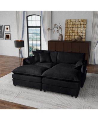 Deep Seat Sectional Cloud Sofa with 2 Ottomans and Soft Pillows, Loveseat Modular Couch for Living Room, Apartment,DIY Combination