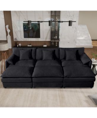 Oversized Deep Seat Sectional Cloud Sofa Sleeper with 3 Ottomans and Soft Pillows, Modular Couch Bed for Living Room