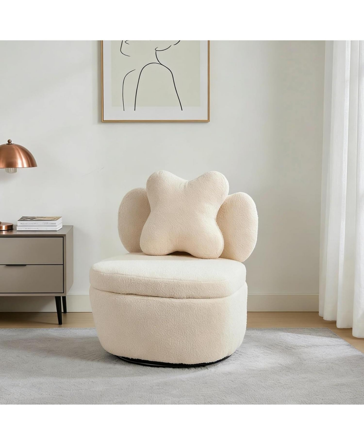 homfan 360degree(s) Rotating Accent Chair Set of 2,Teddy Velvet Armchair, Heart Back Upholstered Sofa with Hidden Storage, for Living Room Bedroom