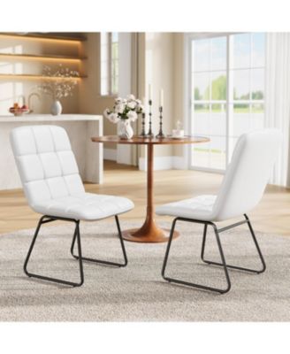 Faux Leather Dining Chairs Set of 2, High-Resilience Foam, Upholstered Dining Room Chairs with Metal Frame, Modern Style