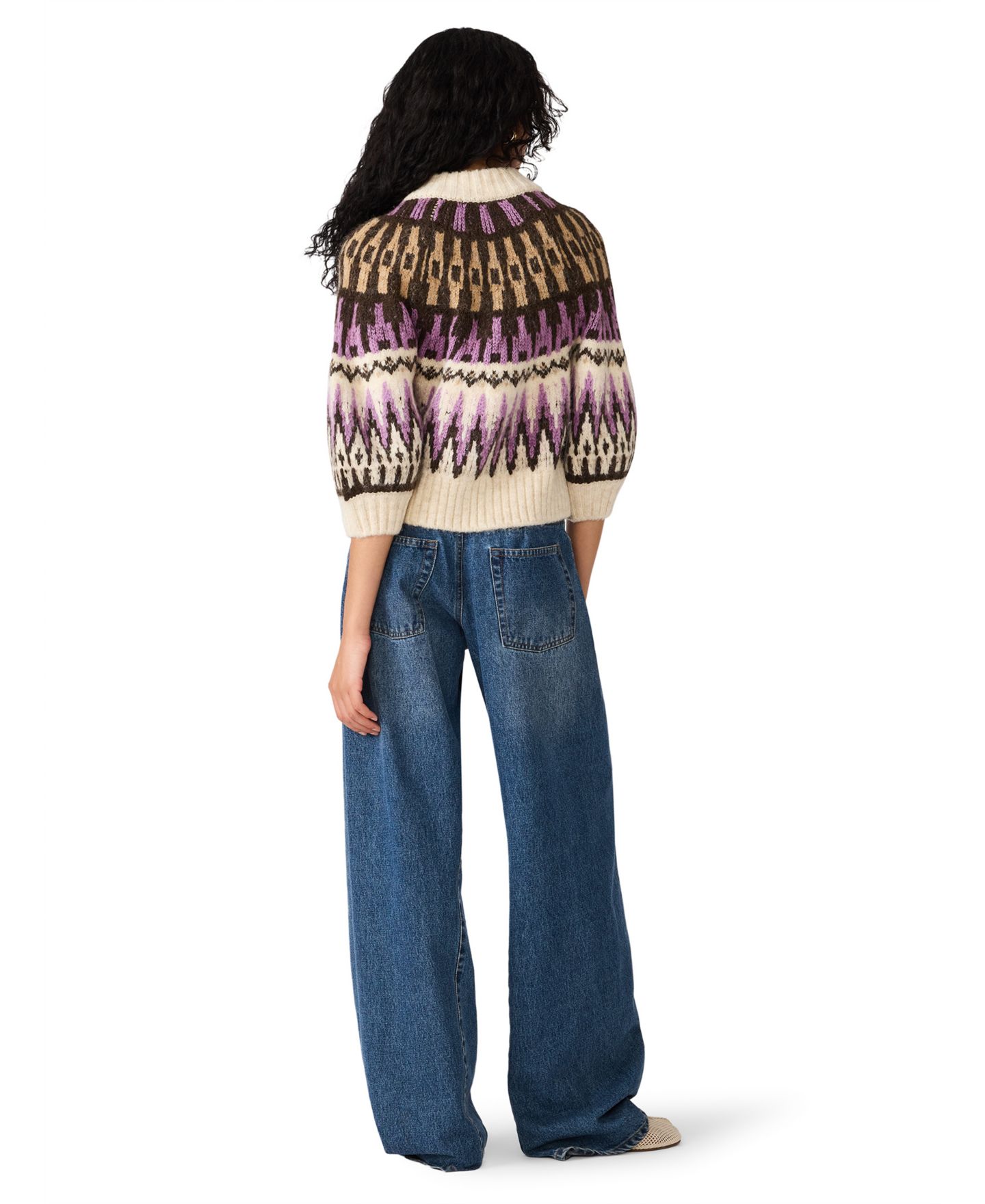 Женский свитер Steve Madden Adley Fair Isle Crop Full-Zip, цвет: Бежевый — фото 5