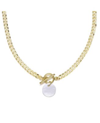 14K Gold Plated Mother Of Pearl Toggle Chain Necklace