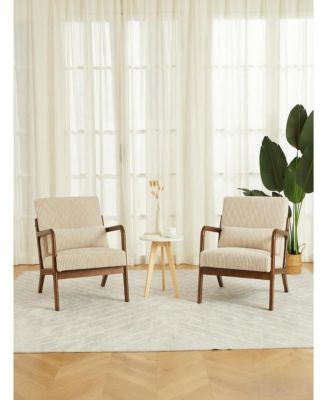 Set of 2 Mid-Century Chenille Accent Chairs – Barrel Armchairs with Lumbar Pillow, Cozy Reading Chairs for Living Room and Office