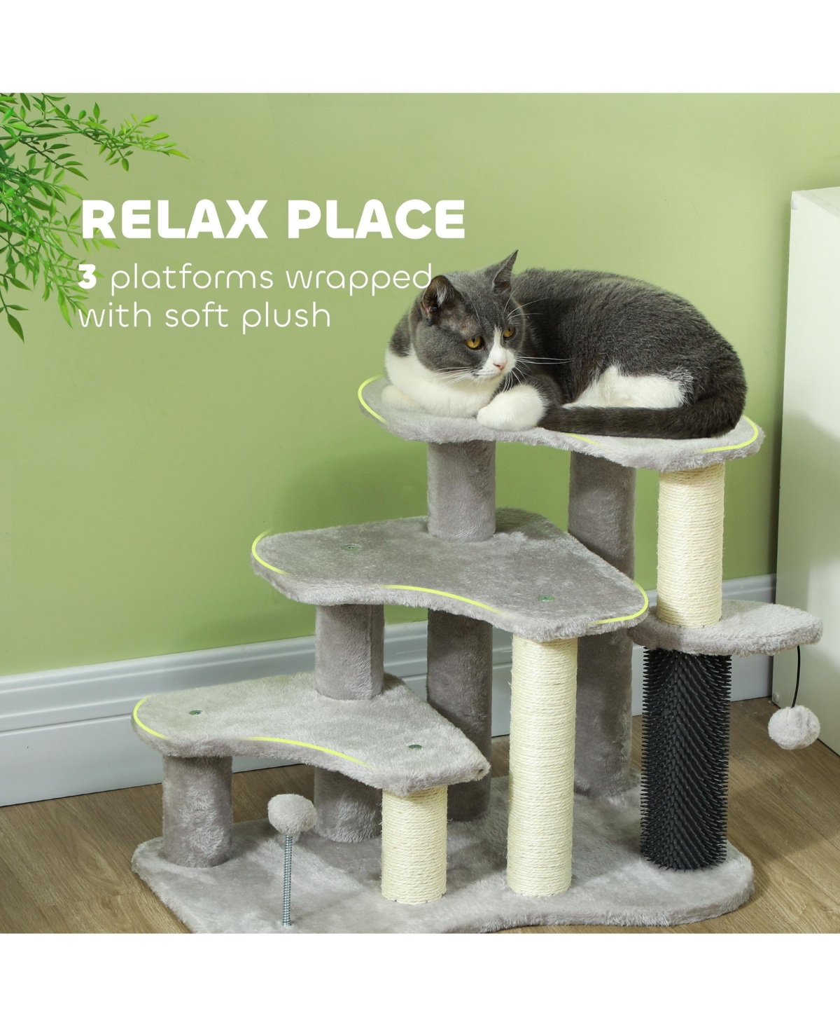 Ruie 2 in 1 Cat Tree Tower and 3 Step Pet Stairs with Scratching Posts and Toy Balls