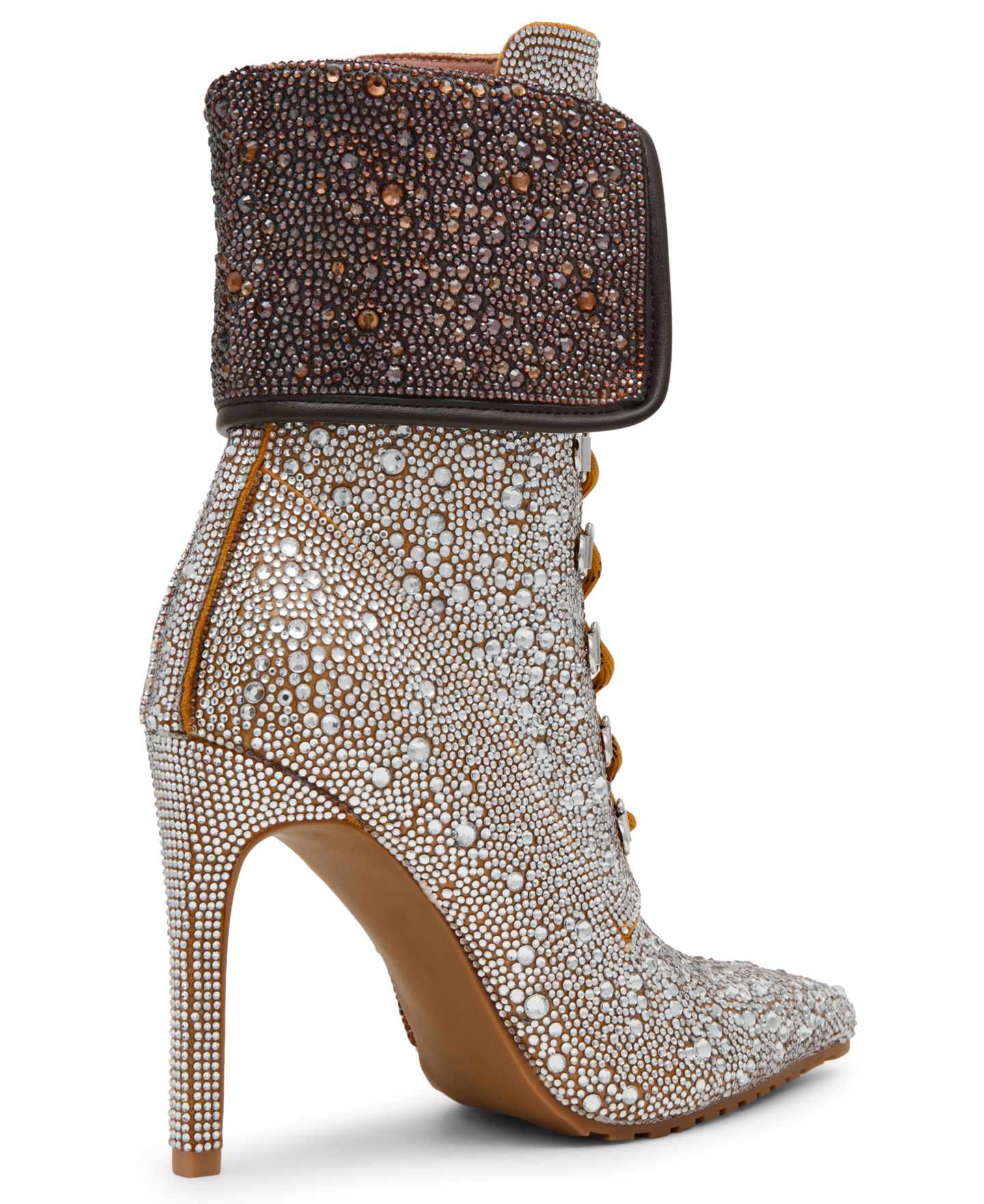 Женские ботинки Steve Madden Morals-R Rhinestone Lace-Up Stiletto Work Booties, цвет: Серебряный разноцветный — фото 6