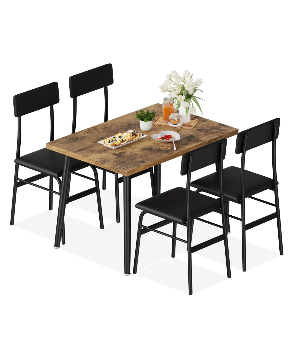 homfan Dining Table Set for 4, Wood Table with 4 Upholstered Chairs, Space Saving Kitchen and Dining Room Furniture for Small Spaces, Apartment