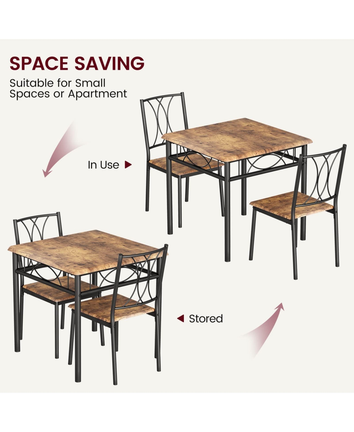 homfan 3 Piece Dining Room Table Set for 2, Wooden Kitchen Table and 2 Pu Leather Padded Chairs with Metal Frame for Small Space, Apartment, Kitchen