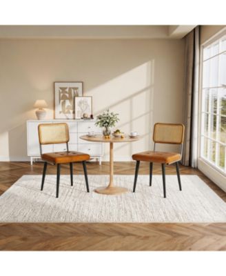 Dining Chairs Set for 2, Rattan Weaving Upholstered Dining Chair with Wooden Legs, Chair for Kitchen, Living Room, Restaurant, Easy Assembly