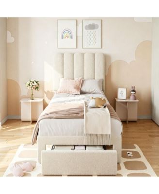 Twin Size Bed Frame with Storage Drawer,   Twin Bed for Kids/Girls/Boys, Noise-Free, No Box Spring Needed