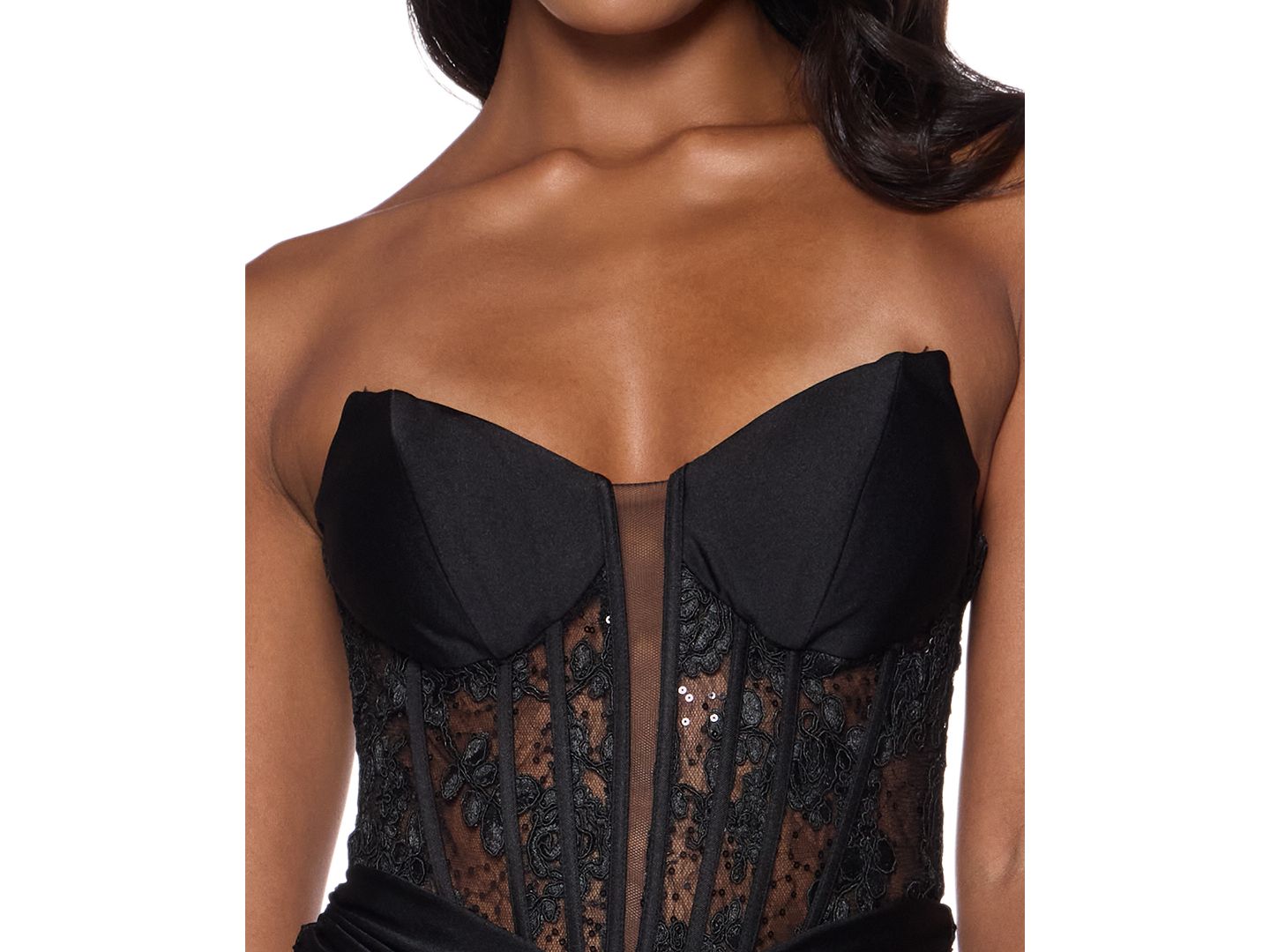 Женское платье Alex & Sophia Juniors' Strapless Lace-Illusion Bodice Ruched Mini, цвет: Чёрный — фото 4