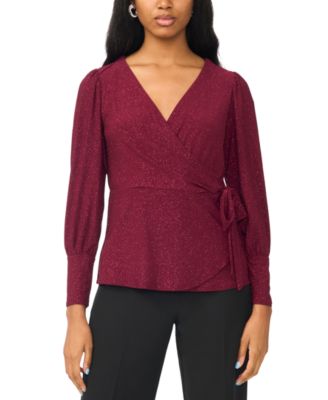 Petite Faux-Wrap V-Neck Long-Sleeve Top