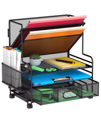 5 Tier Desk Organizer with Removable Pen Holders Mobile File Tray