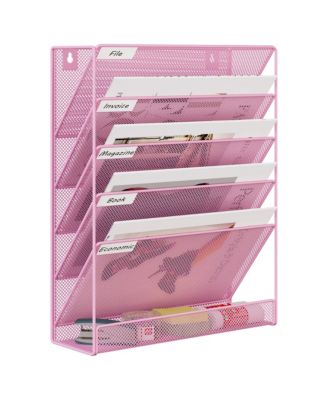 5 Tier Mesh Wall File Holder Organizer with Classify Labels for Office Home Cubicle