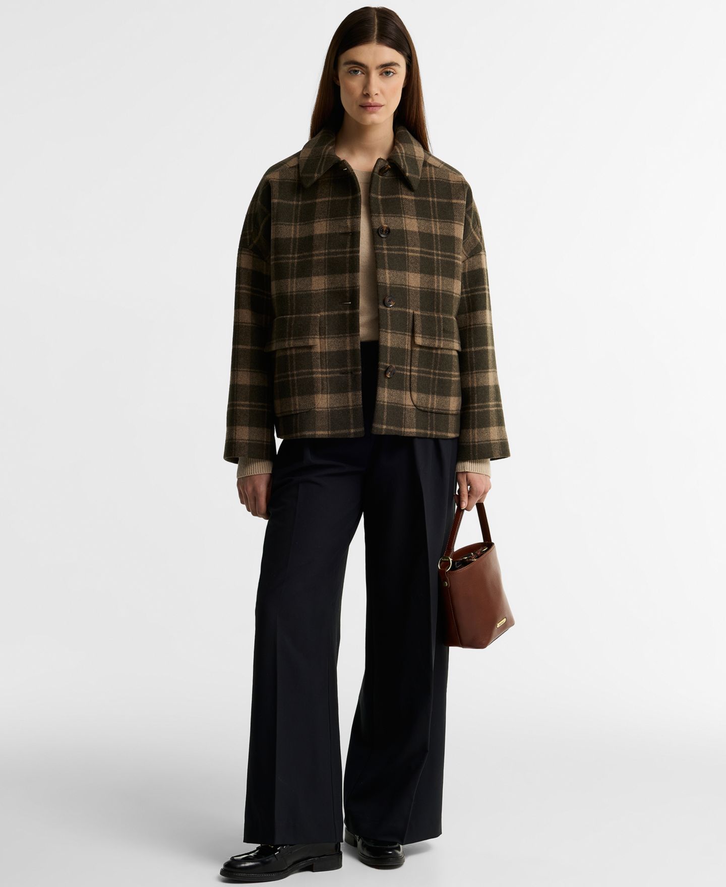 Женское пальто Barbour Myla в клетку на подкладке из шерстяной смеси, цвет: Оливковый / Клетчатый — фото 2