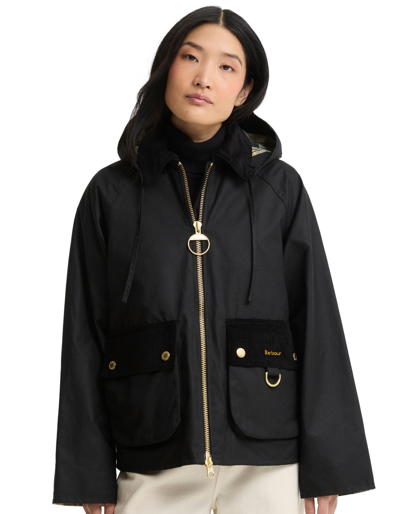 Женская куртка Barbour Carville Hooded Wax, цвет: Чёрный — фото 1