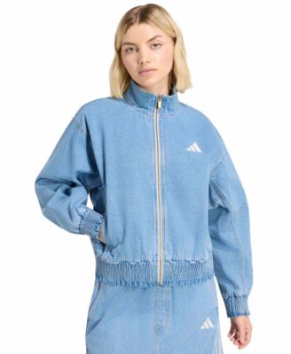 Women's Stadium Washed Denim Bomber Loose-Fit Jacket