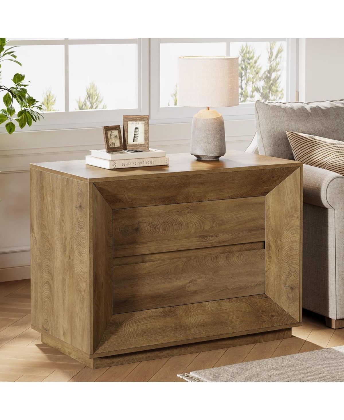 Tribesigns Large Nightstand Set of 2, Oversized Night Stand with 2 Drawers, 35.43" Wide Bedside Table Sofa Side Table