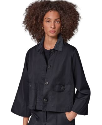 Women's Bell-Sleeve Trapeze Jacket with Denim Collar