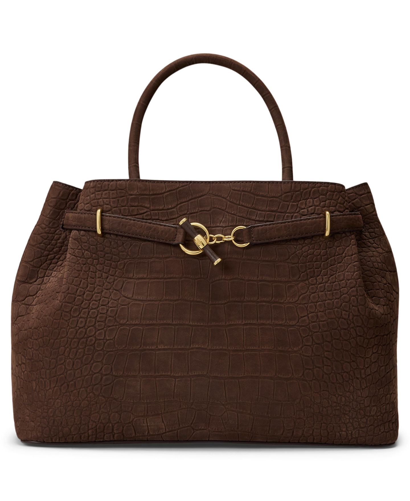 Женская сумка Lauren Ralph Lauren Embossed Nubuck Large Blaike Satchel, цвет: Каштановый коричневый — фото 1