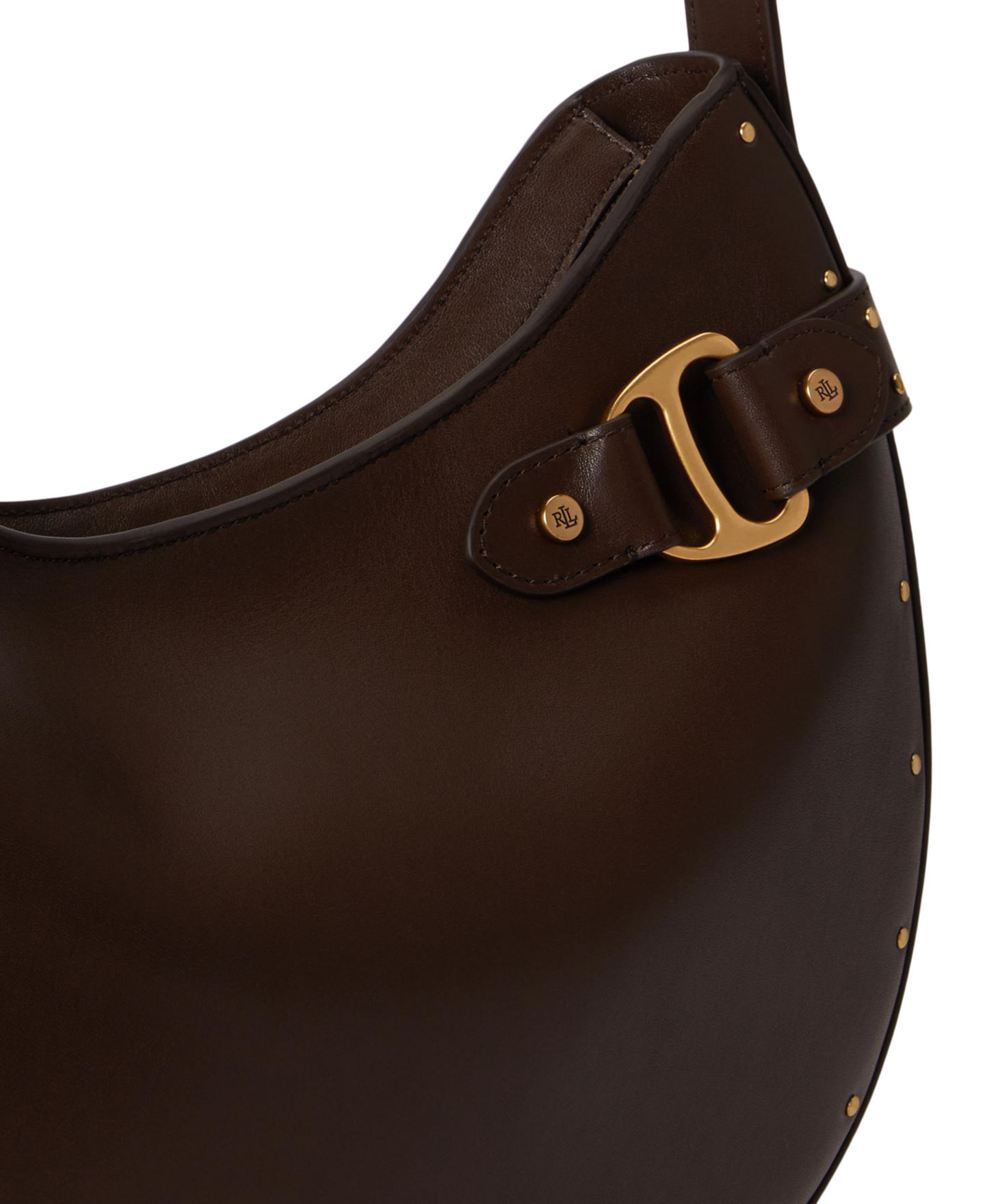 Женская сумка Lauren Ralph Lauren Tasha Studded Leather Medium Shoulder, цвет: Каштановый коричневый — фото 6