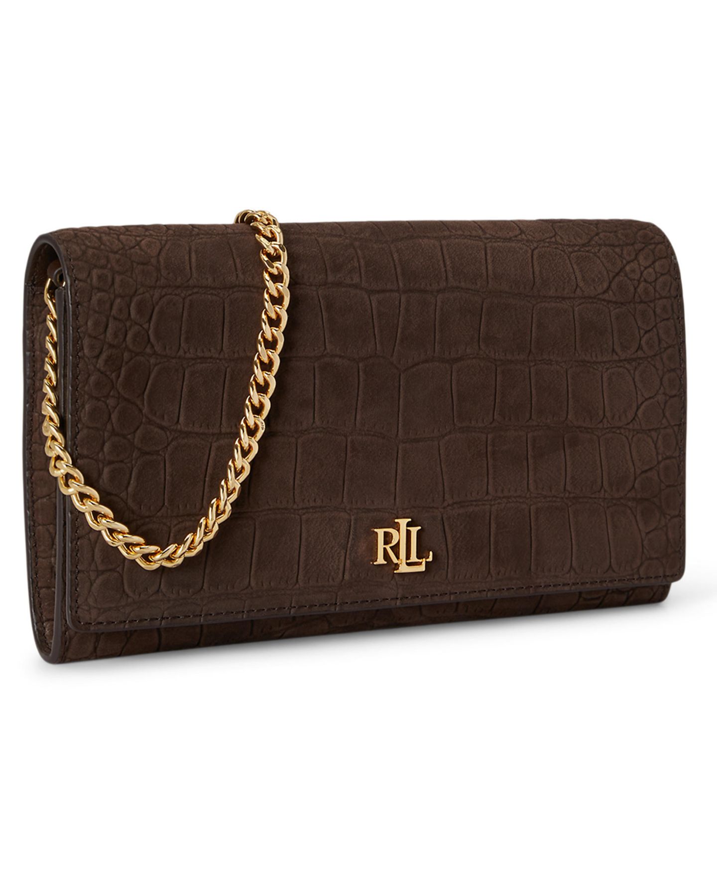 Женский кошелёк Lauren Ralph Lauren Crocodile-Embossed Medium Adair II Leather Crossbody Wallet, цвет: Каштановый коричневый — фото 4
