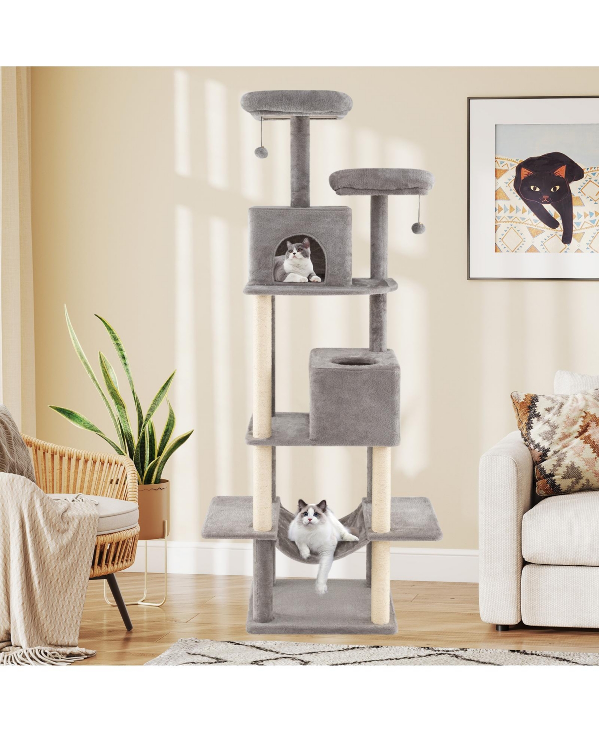Gymax 81'' Large Cat Tree for Indoor Cats Multi-level Kitty Climbing Tower With 2 Condos