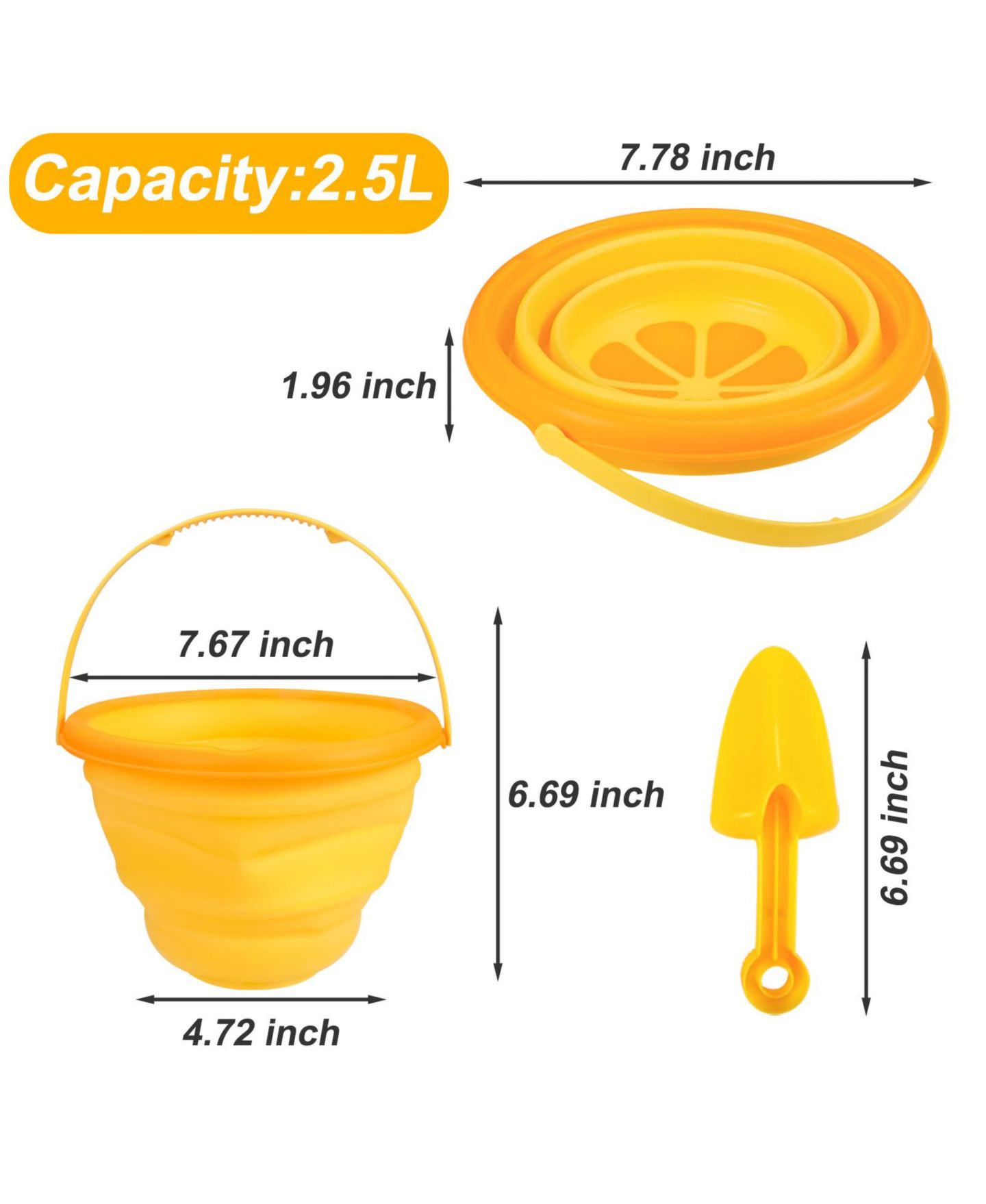 Детские игрушки homfan Silicone Collapsible Bucket, Shovels and Molds Set, 2.5-Liter Capacity, Ages 3-7 — фото 2
