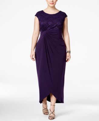 connected plus size sequined lace gown
