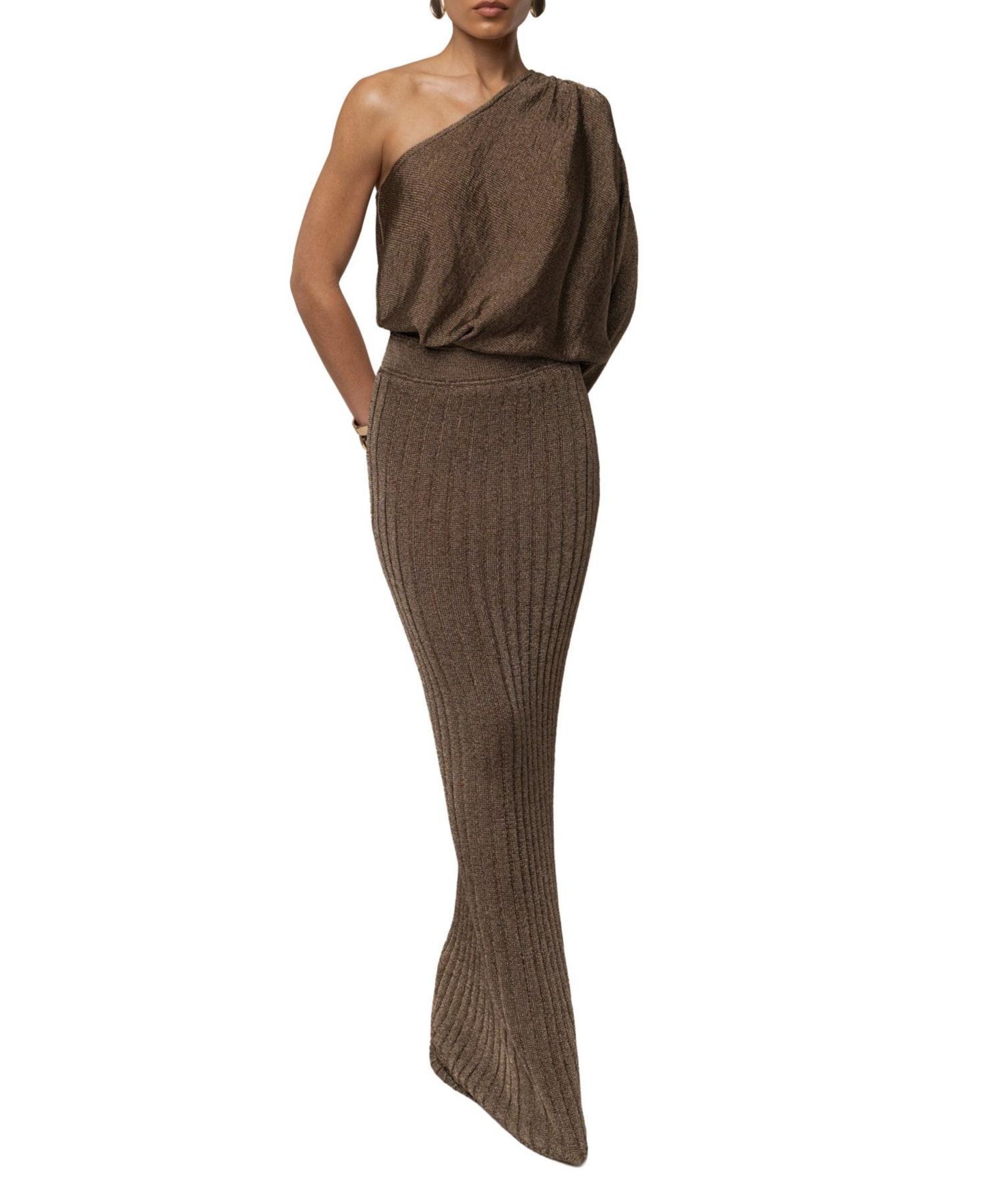 Женская юбка JLUXLABEL High-Waisted Metallic Ribbed Maxi, цвет: Бронзовый — фото 3