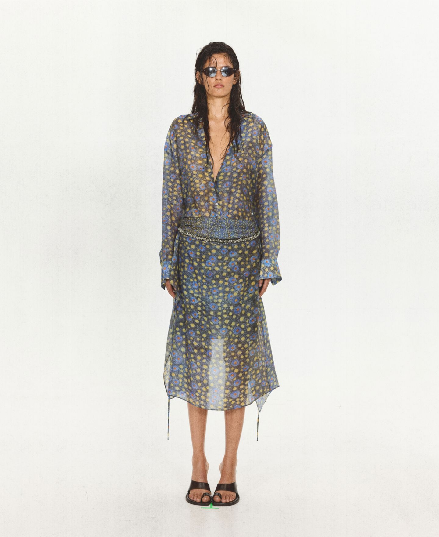 Женская блузка Mango Semi-Sheer Long-Sleeve Printed, цвет: Чёрный — фото 6