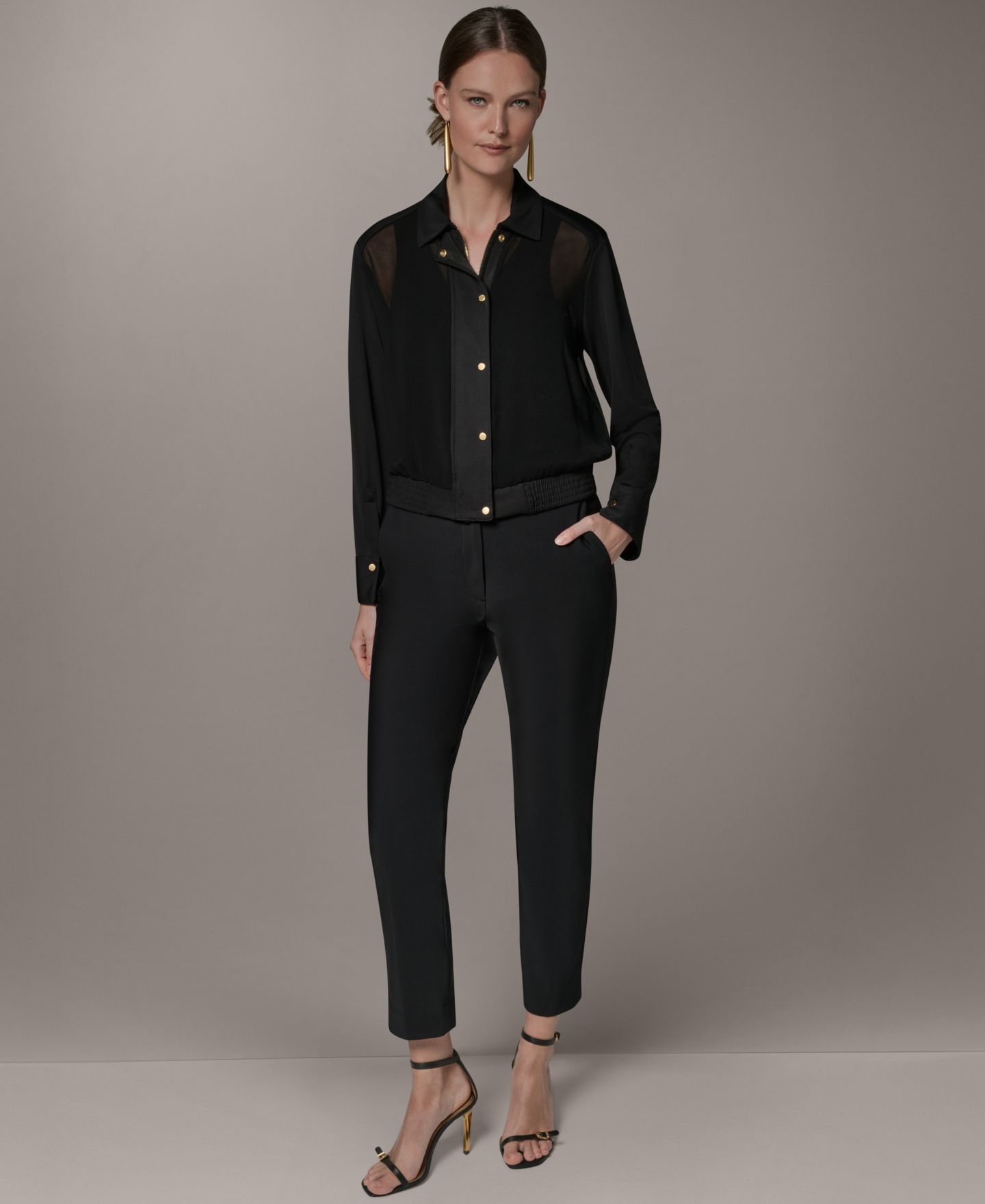 Женская куртка Donna Karan New York Bomber Mixed Media Zip-Front Jersey Jacket, цвет: Чёрный — фото 2