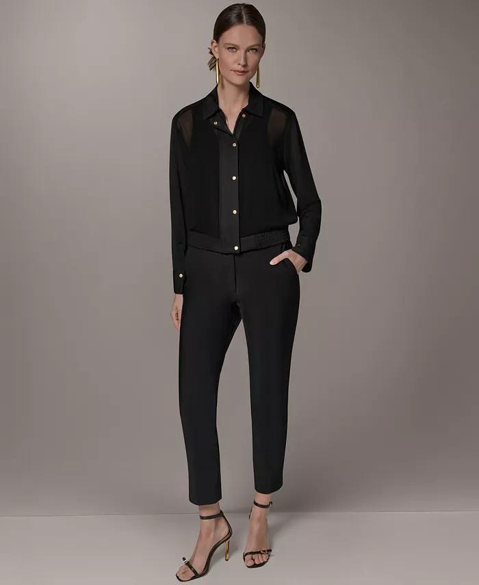Women's Bomber Mixed Media Zip-Front Jersey Jacket - thumbnail 2