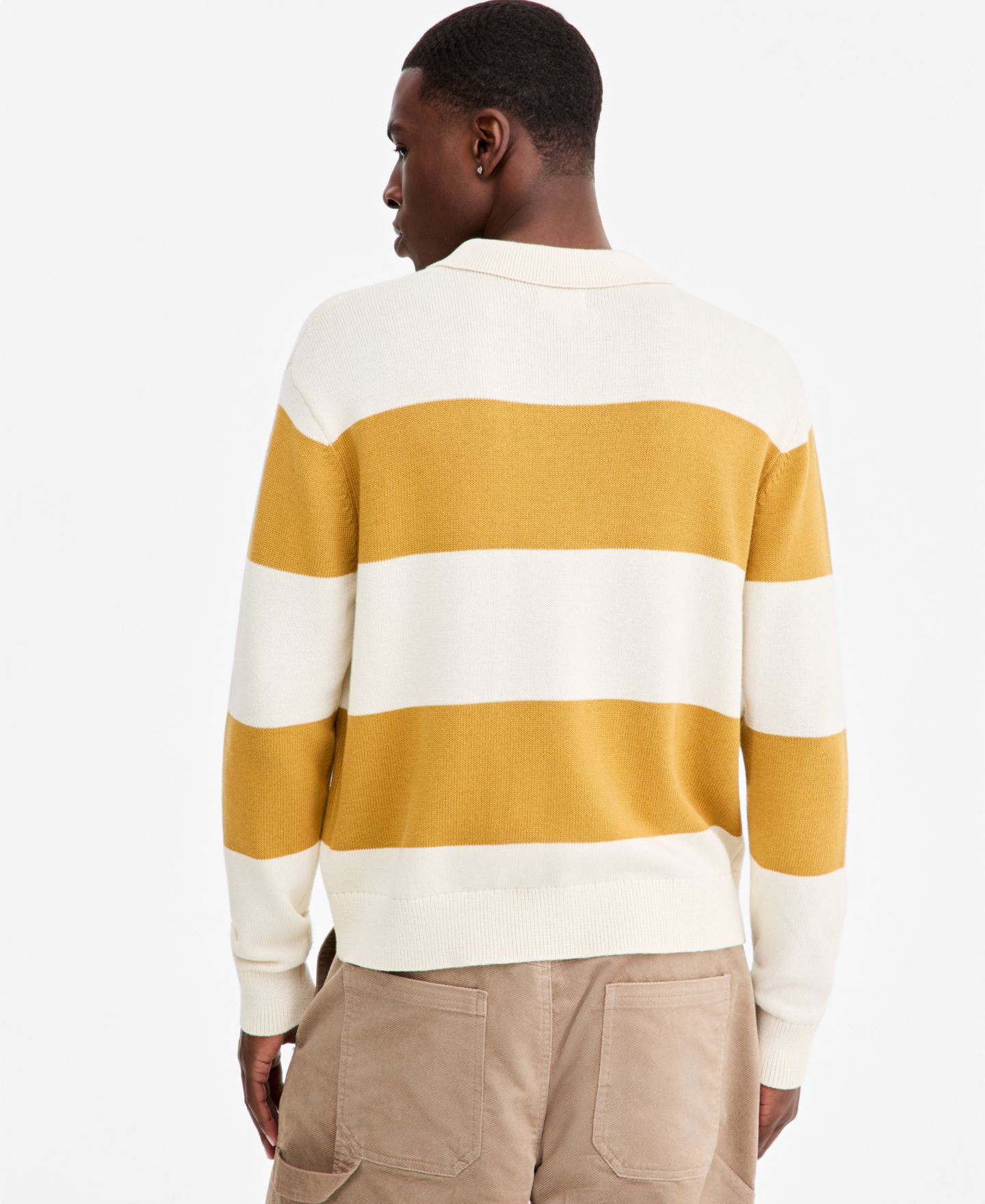 Мужское поло Mode of One Elio Long-Sleeve Striped Polo Shirt, цвет: Золотой — фото 4