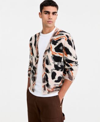 Men's Animal-Print Relaxed-Fit Cardigan