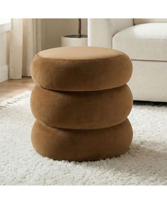 Velvet Ottoman With Storage, Round 3-Tier Stacked Accent Pouf, Small Space Footrest or Extra Seat, Fully Assembled