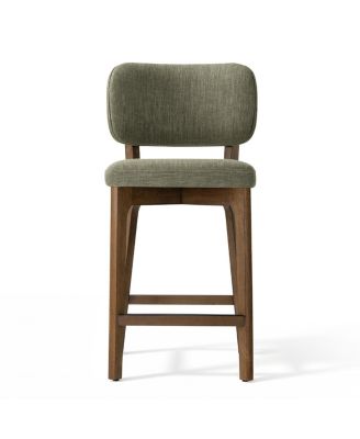 Counter Height Bar Stools Set of 6, Linen-Blend Upholstered Stools With Padded Seat, Solid Wood Frame for Kitchen and Dining