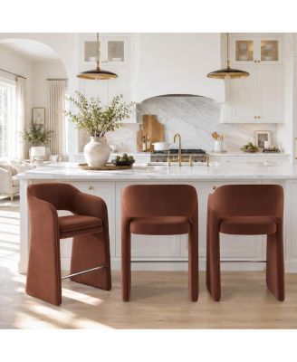 Counter-Height Bar Stool Set of 3 With Arms, Upholstered Counter Stools, Low-Back Barrel Design With Metal Footrest, Fully Assembled