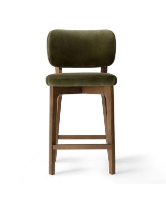 Counter-Height Bar Stools Set of 6 for Large Islands, Velvet Upholstered Counter Stools With Curved Back, Solid Wood Frame With Footrest
