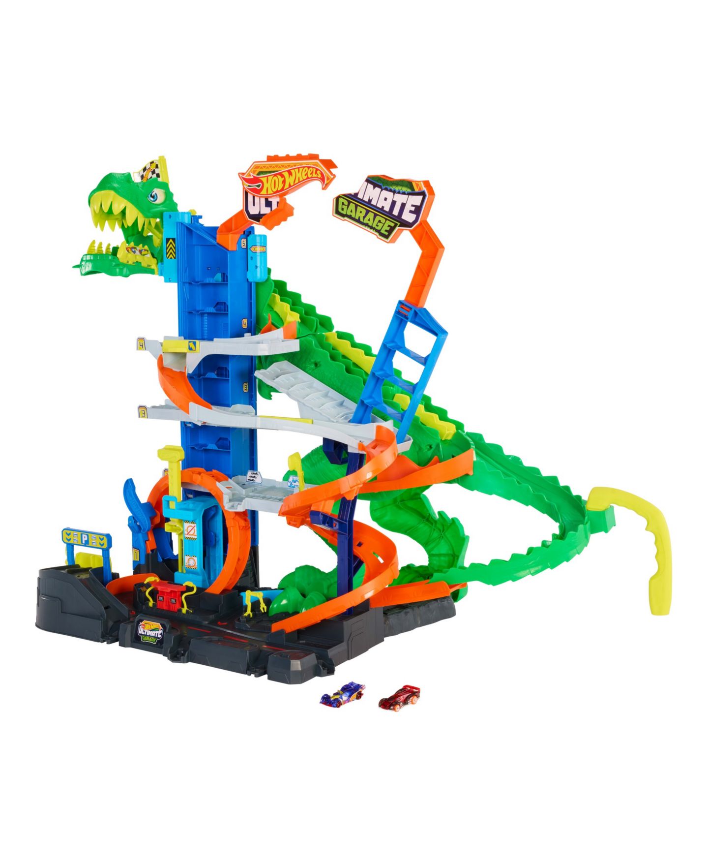 Детский игровой набор Hot Wheels 1:64 Scale City Ultimate T-Rex Garage Playset with 2 Die-Cast Cars — фото 5
