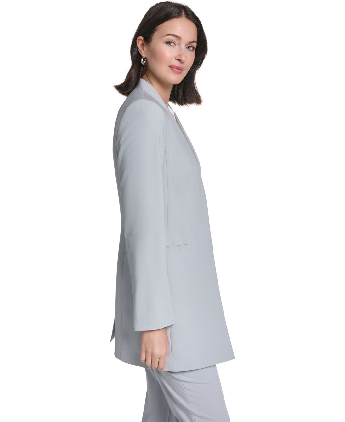Женская куртка Calvin Klein Collarless Open-Front Long Topper, цвет: Серебряный шалфейный — фото 3