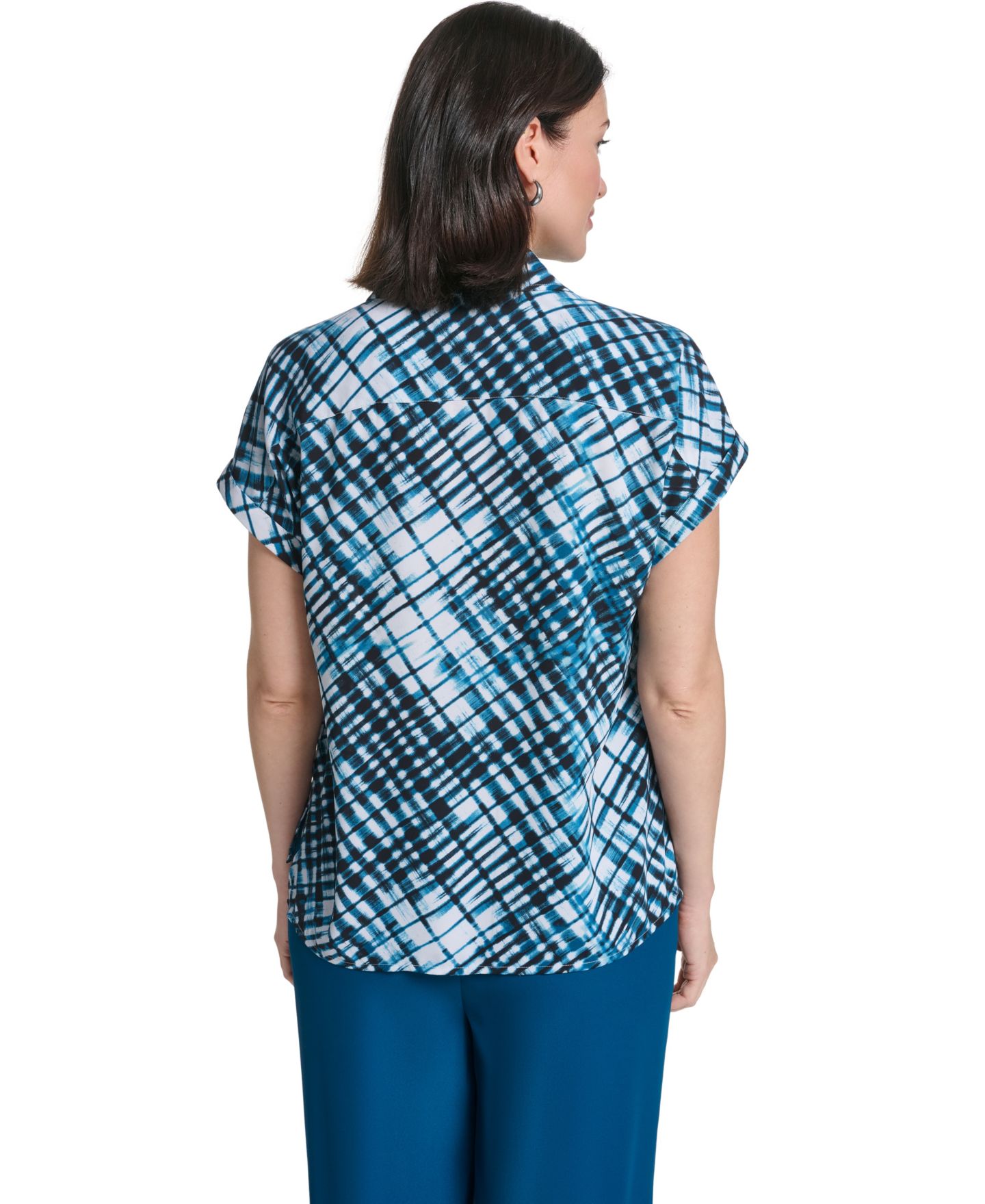 Женская блузка Calvin Klein Collared Short-Sleeve Button-Front, цвет: Кипарисовый разноцветный — фото 4