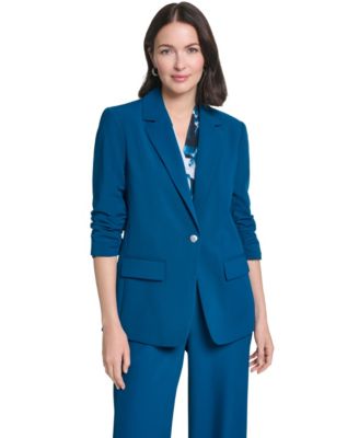 Women's Ruched 3/4-Sleeve Notch Collar One-Button Jacket