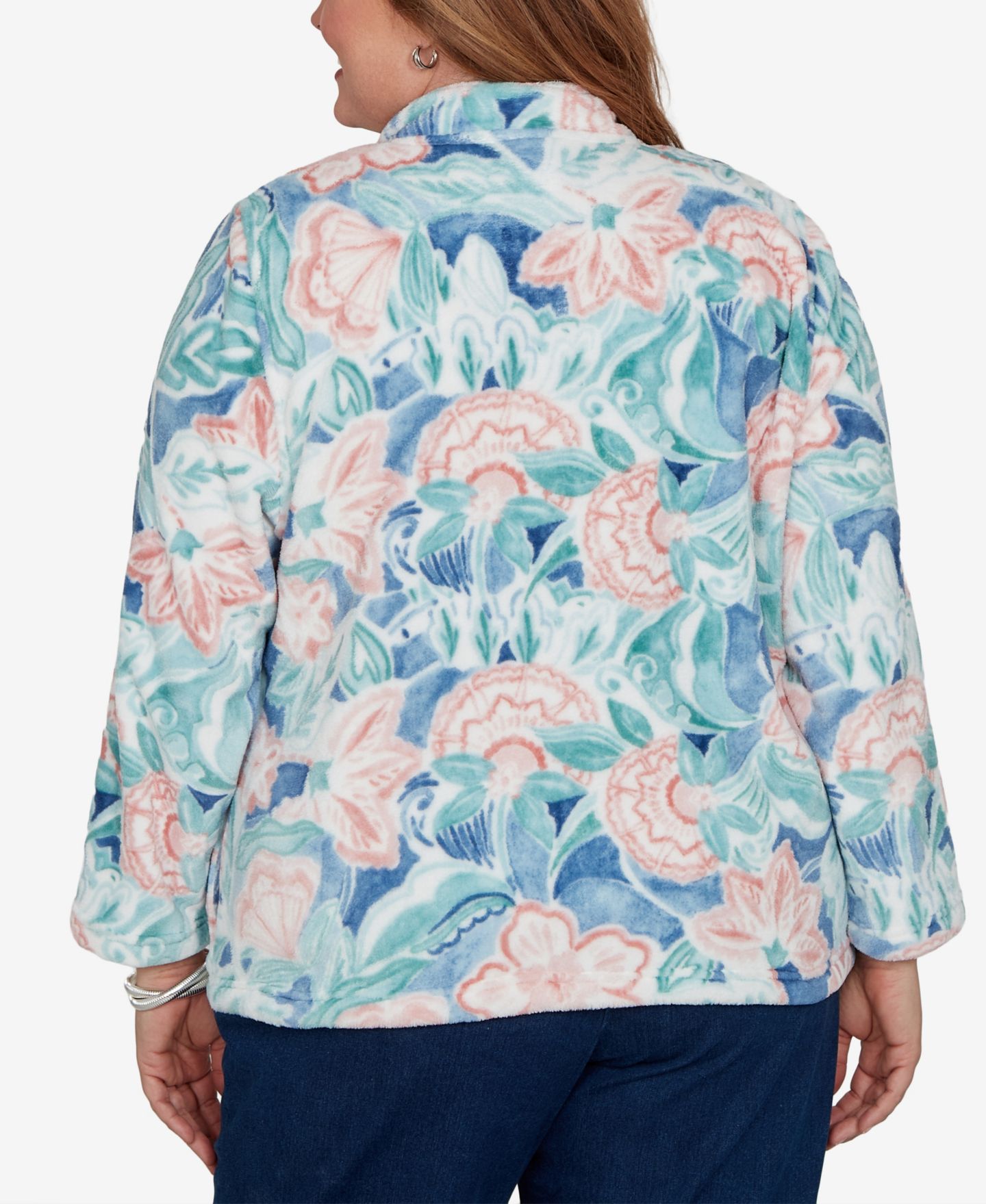 Женская куртка Alfred Dunner Plus Size Floral Stand-Collar, цвет: Синий разноцветный — фото 5