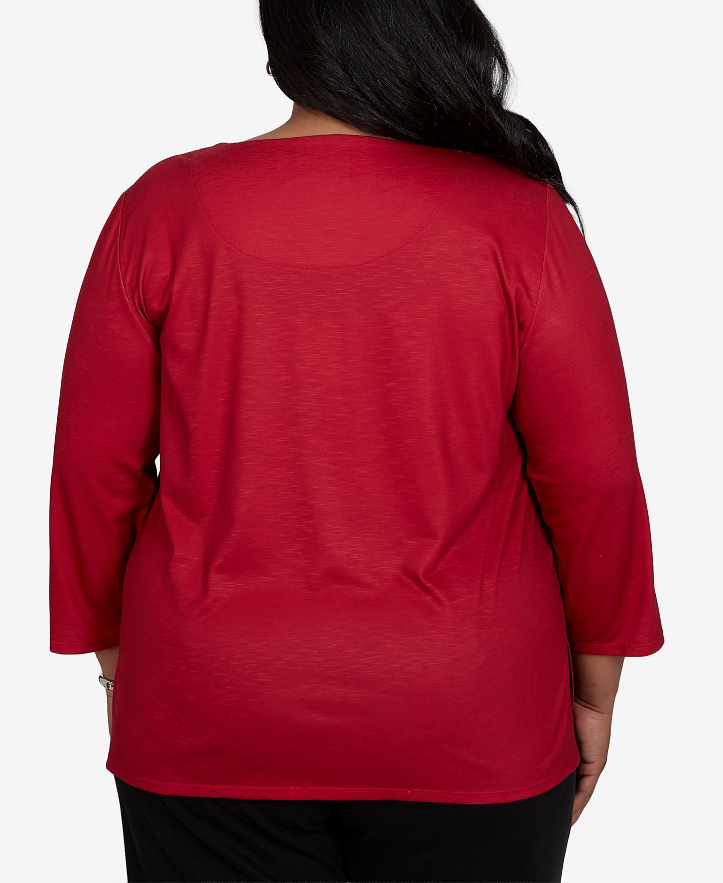 Женский топ Alfred Dunner Plus Size Christmas Tree 3/4-Sleeve Braided Neck, цвет: Красный — фото 5
