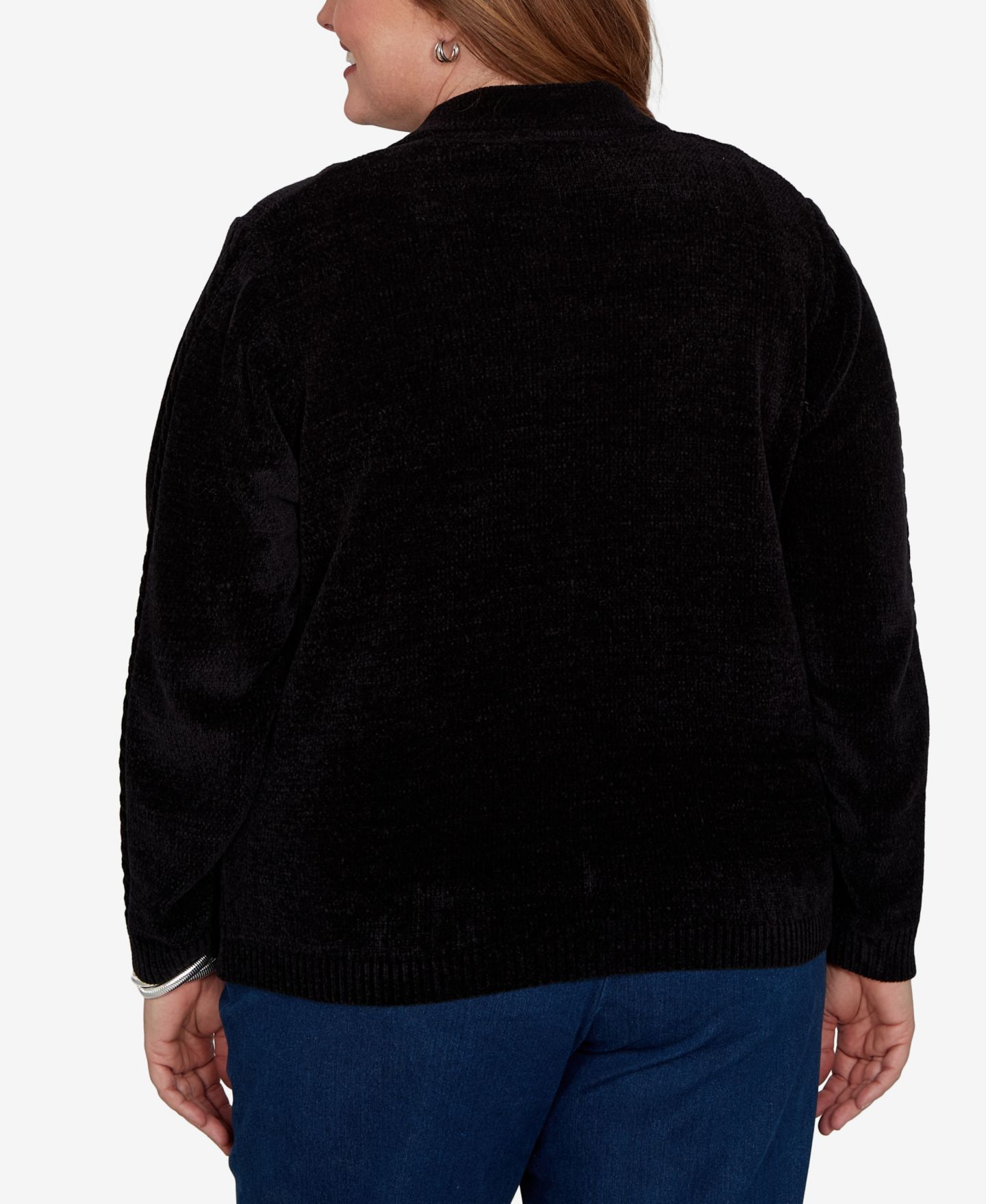 Женский кардиган Alfred Dunner Plus Size Cable-Knit Chenille Full-Zip, цвет: Чёрный — фото 5