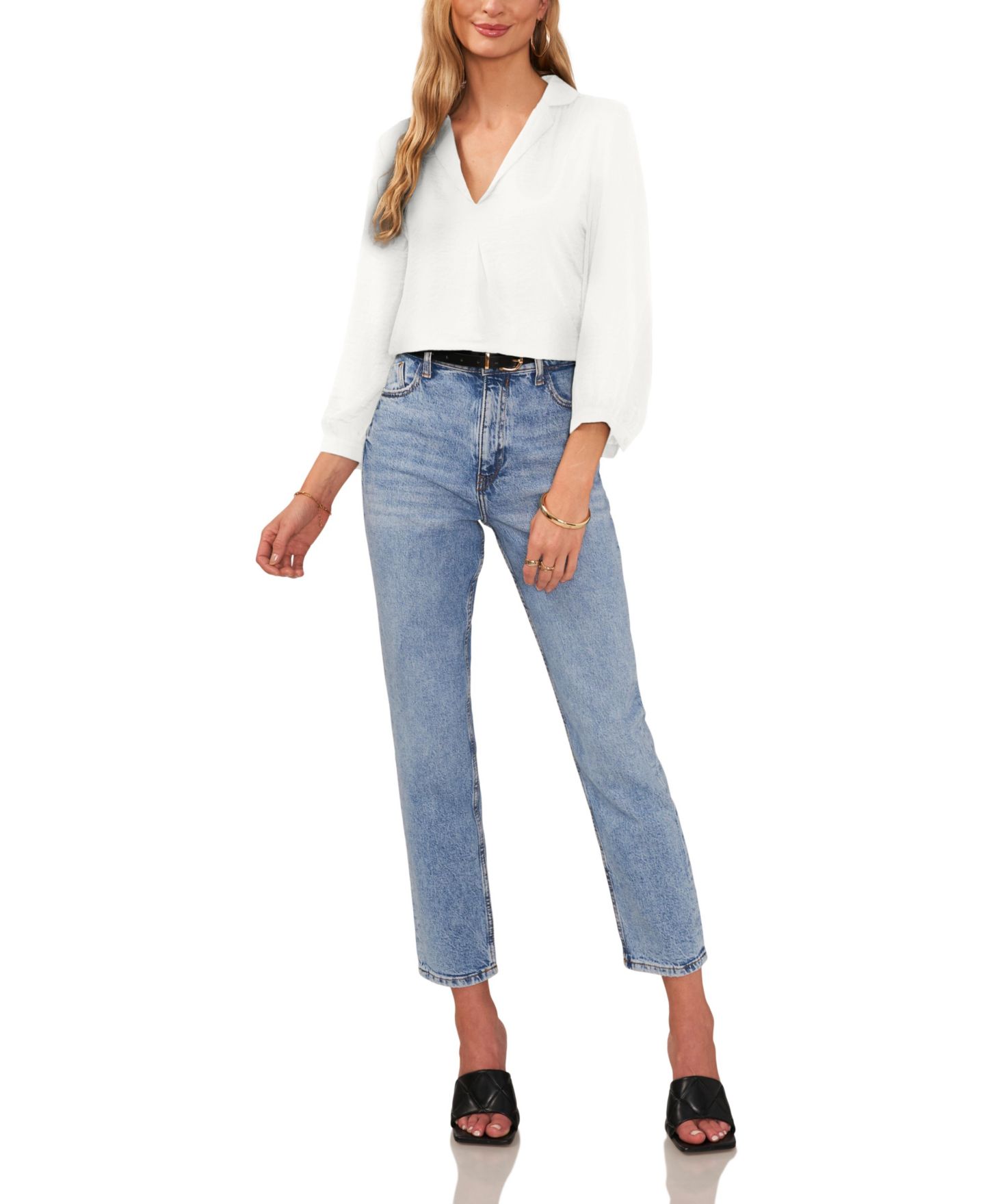 Женский топ Vince Camuto Collared V-Neck Top, цвет: Слоновая кость — фото 2