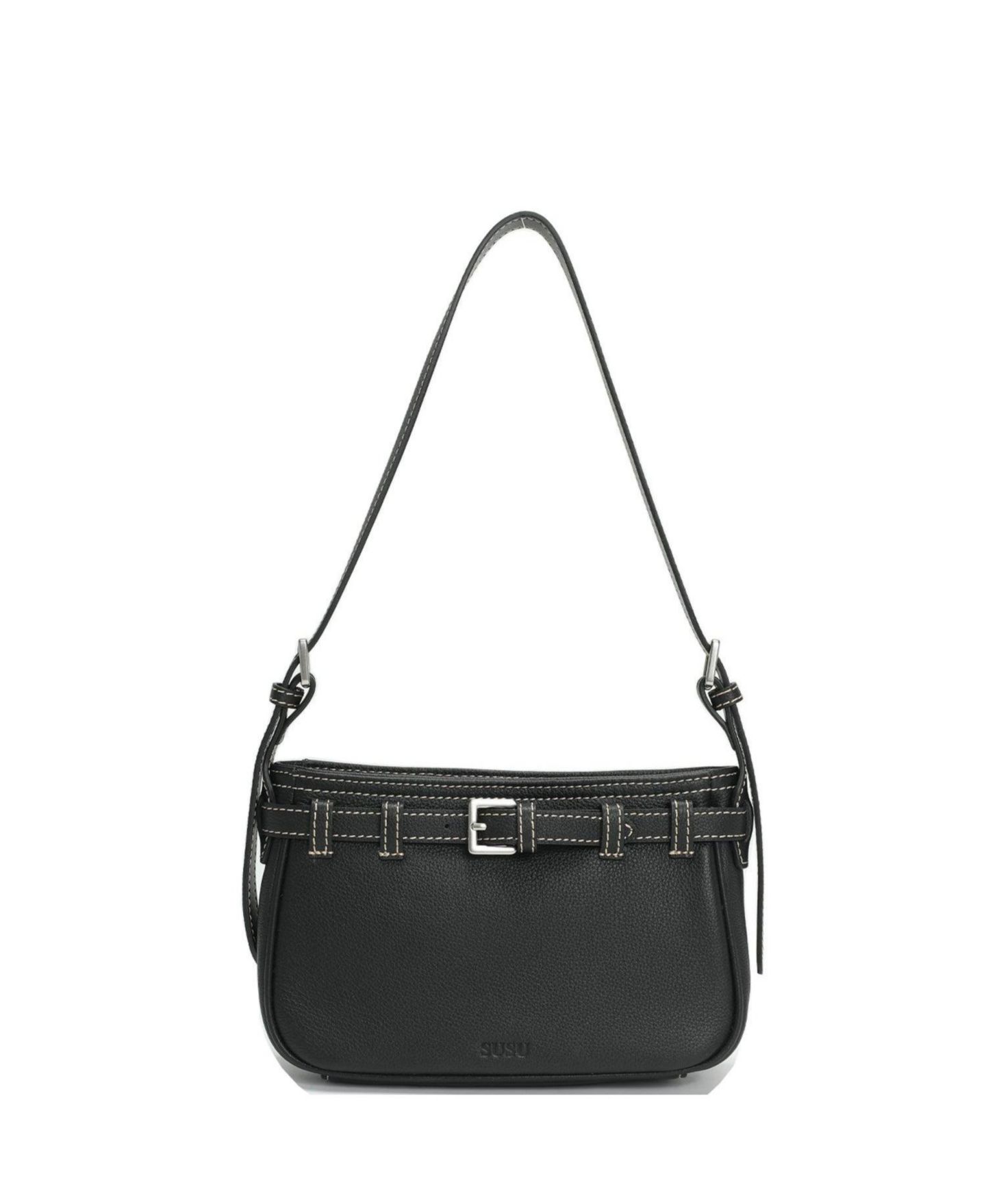 Женская сумка SUSU Sloane Leather Shoulder Bag for Women Convertible Crossbody Purse Small Belt Detail Handbag, цвет: Чёрный / Оникс чёрный — фото 1