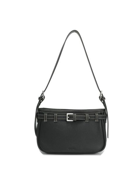 Женская сумка SUSU Sloane Leather Shoulder Bag for Women Convertible Crossbody Purse Small Belt Detail Handbag, цвет: Чёрный / Оникс чёрный