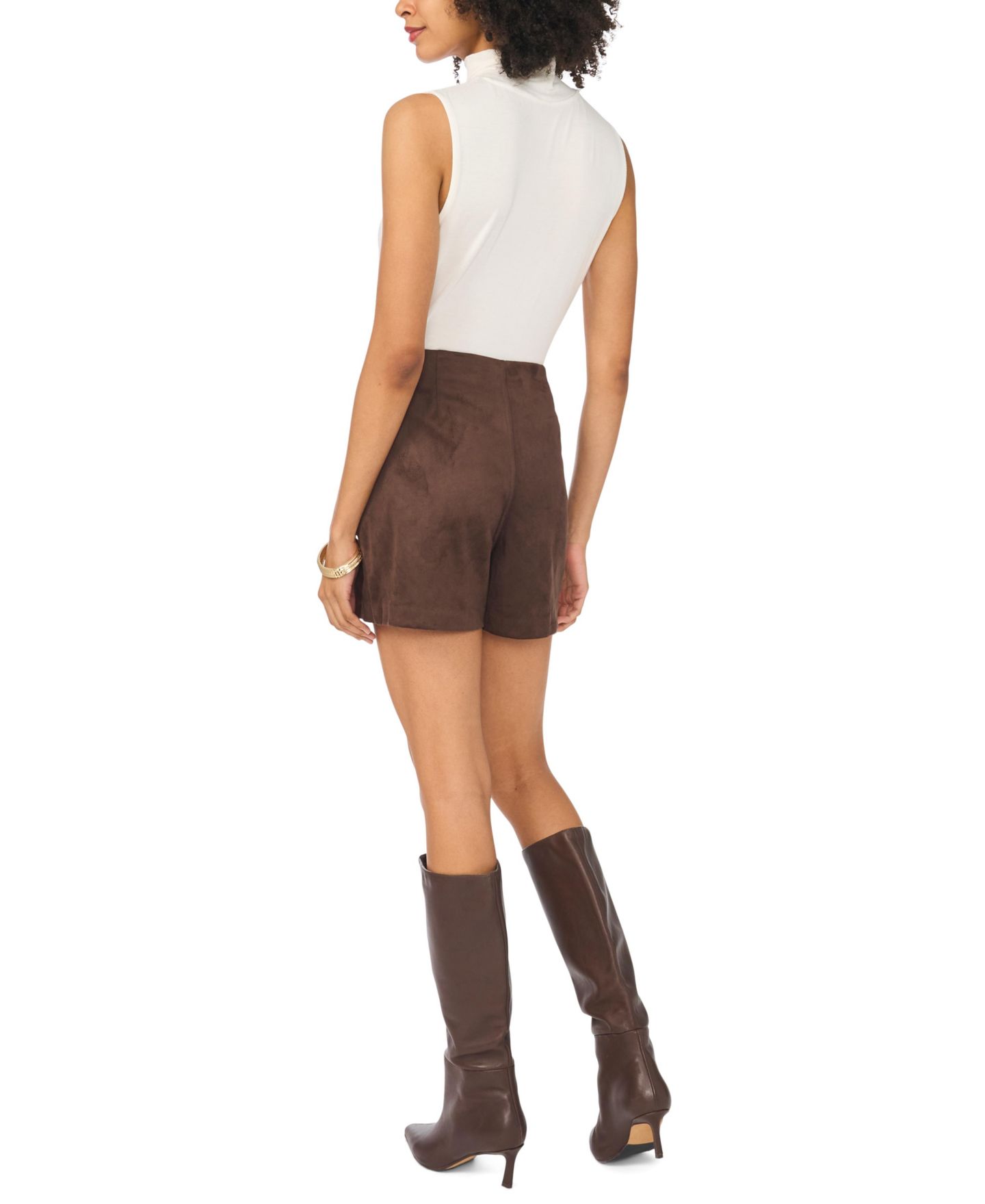 Женская юбка-шорты Vince Camuto Faux-Suede Mini Side-Zip Skort, цвет: Тёмно-коричневый — фото 3
