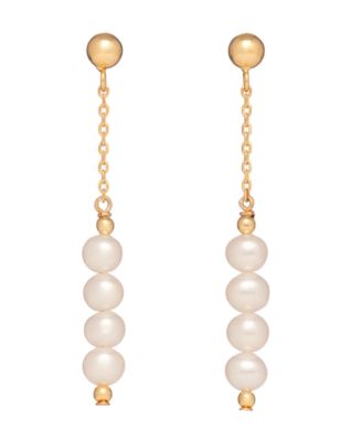 Cultured Freshwater Pearl (4.5-5mm) Linear Drop Earrings in 18k Gold Over Sterling Silver